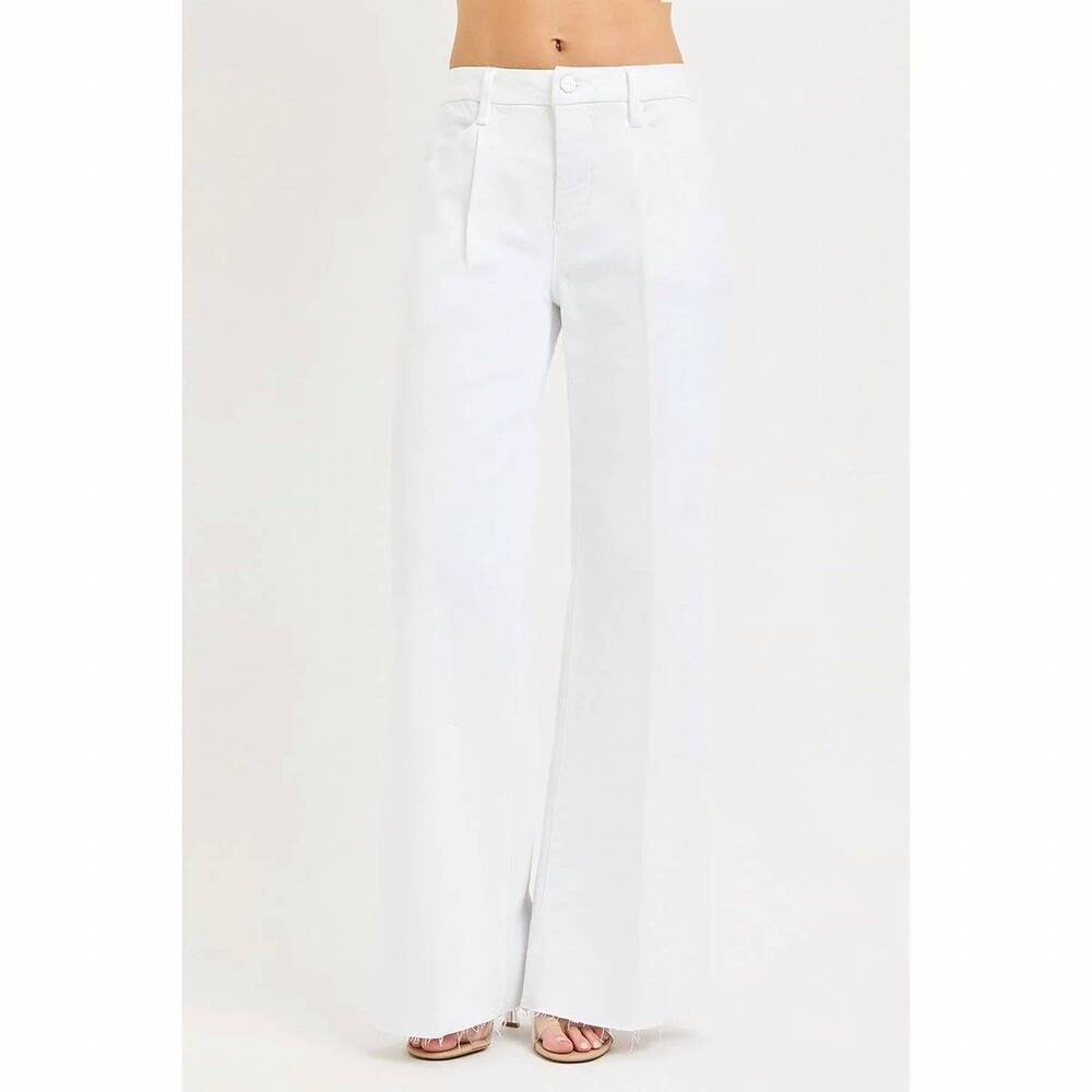 NEW RISEN pleated wide leg pants in white